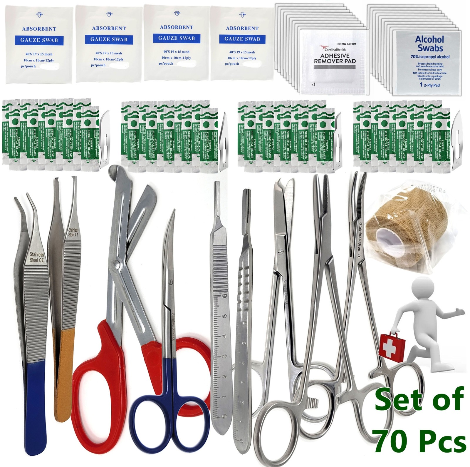 First Aid Trauma Kit Pack Medical Supply Refill Items Instuments – 70 Pcs