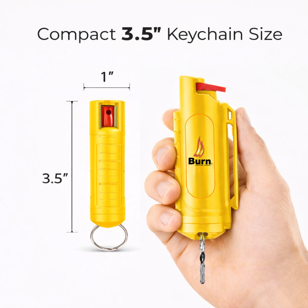 Burn Pepper Spray Keychain – 0.5 oz Maximum Strength OC Self Defense Yellow