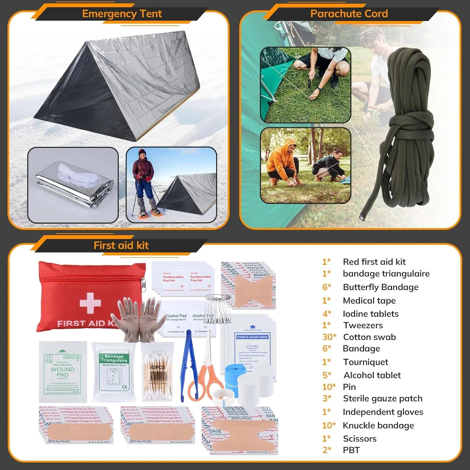 Survival Kit, 250Pcs Survival Tools Tactical Gear and Trauma Bag, Survival First