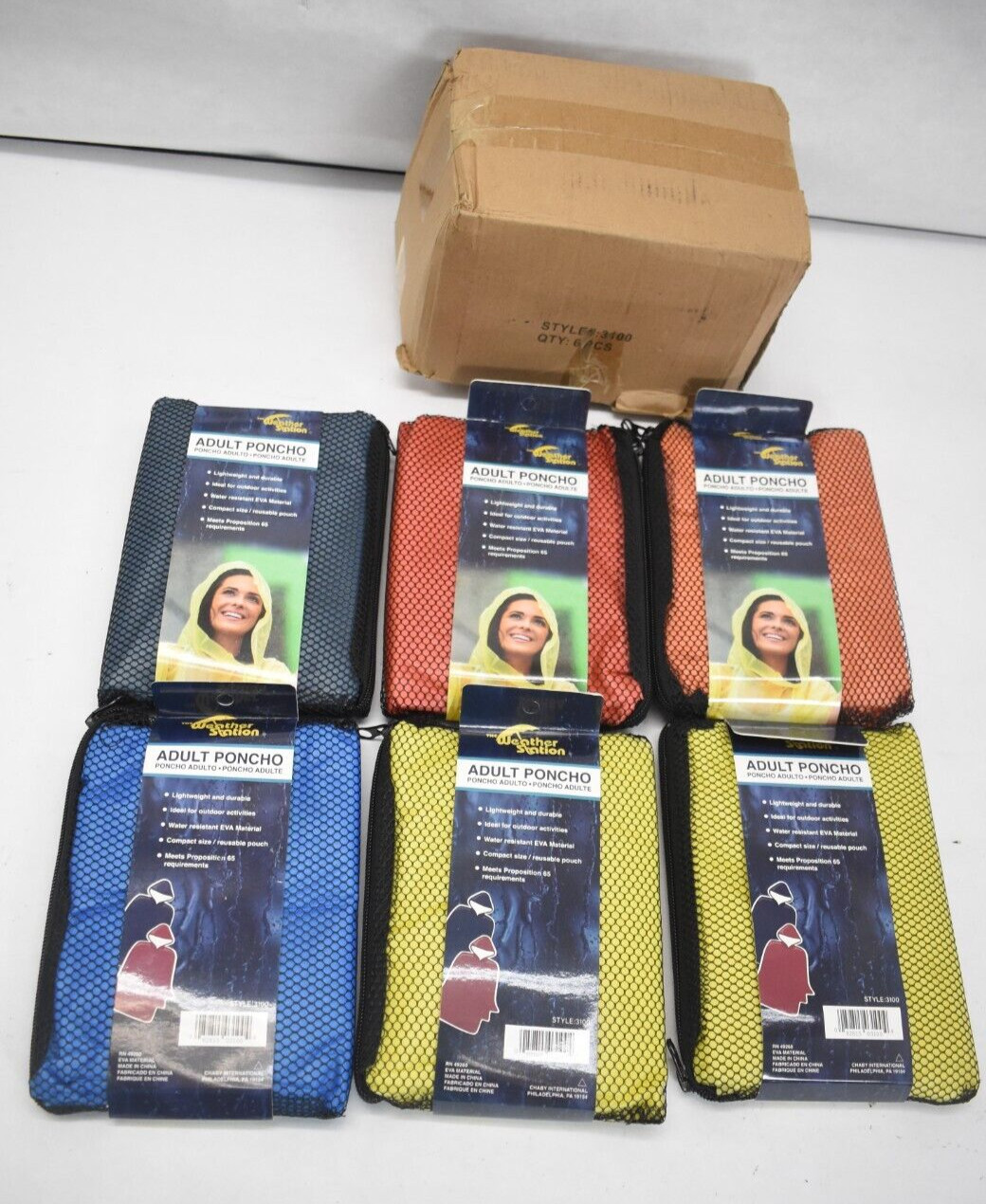 Lot of 6 The Weather Zone 3100 Rain Ponchos Assorted Colors One Size Fits All