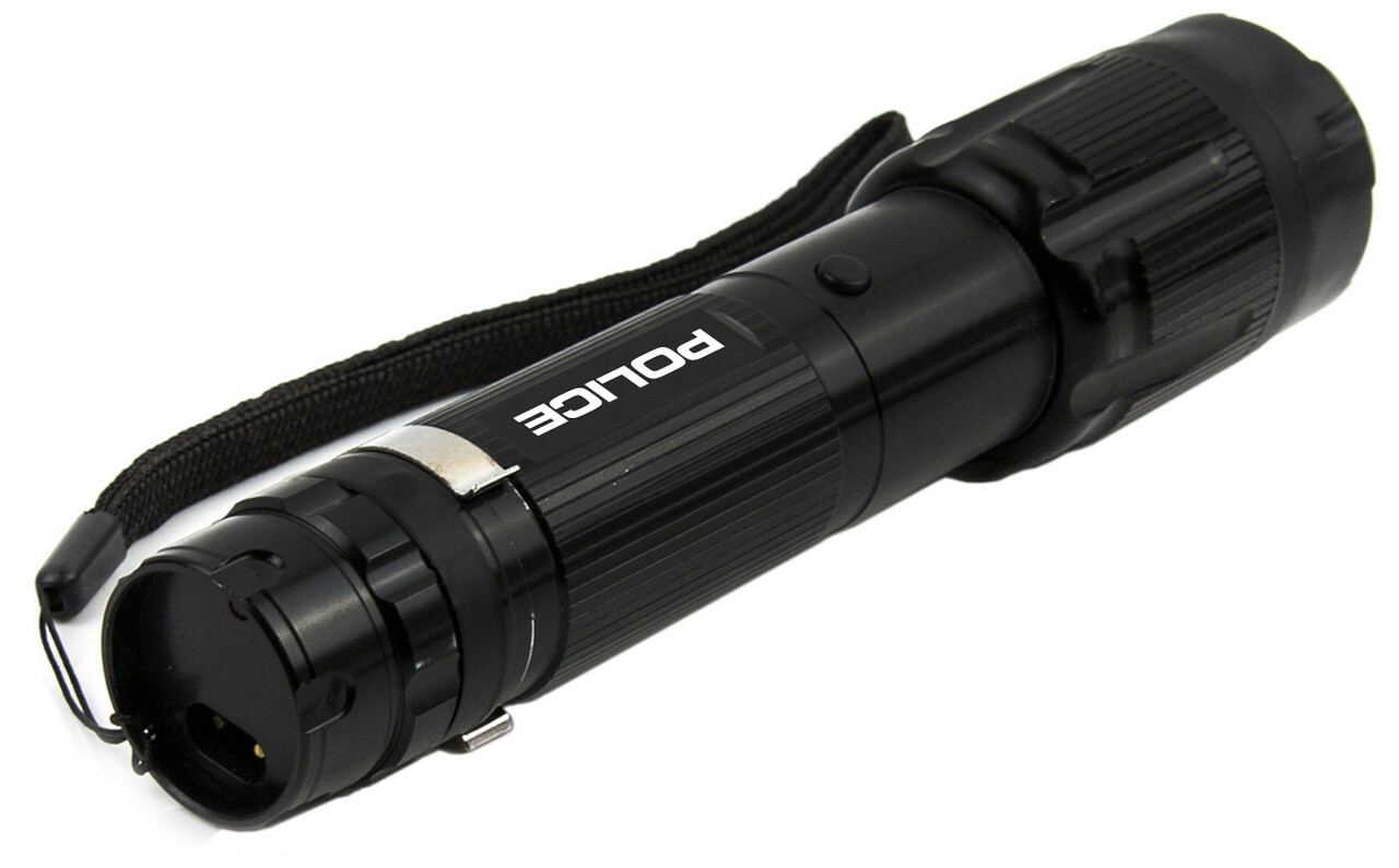 POLICE Stun Gun 1159 Heavy Duty Metal Rechargeable LED Flashlight Black