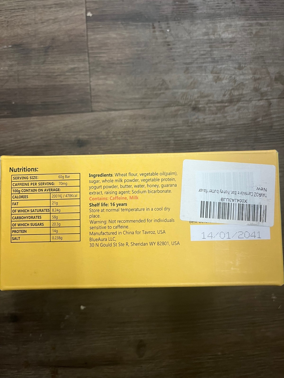 2 Pack – 10 Carnivore Bars Each HoneyButter 14GProtein 70mgCaffeine, Exp: 2041