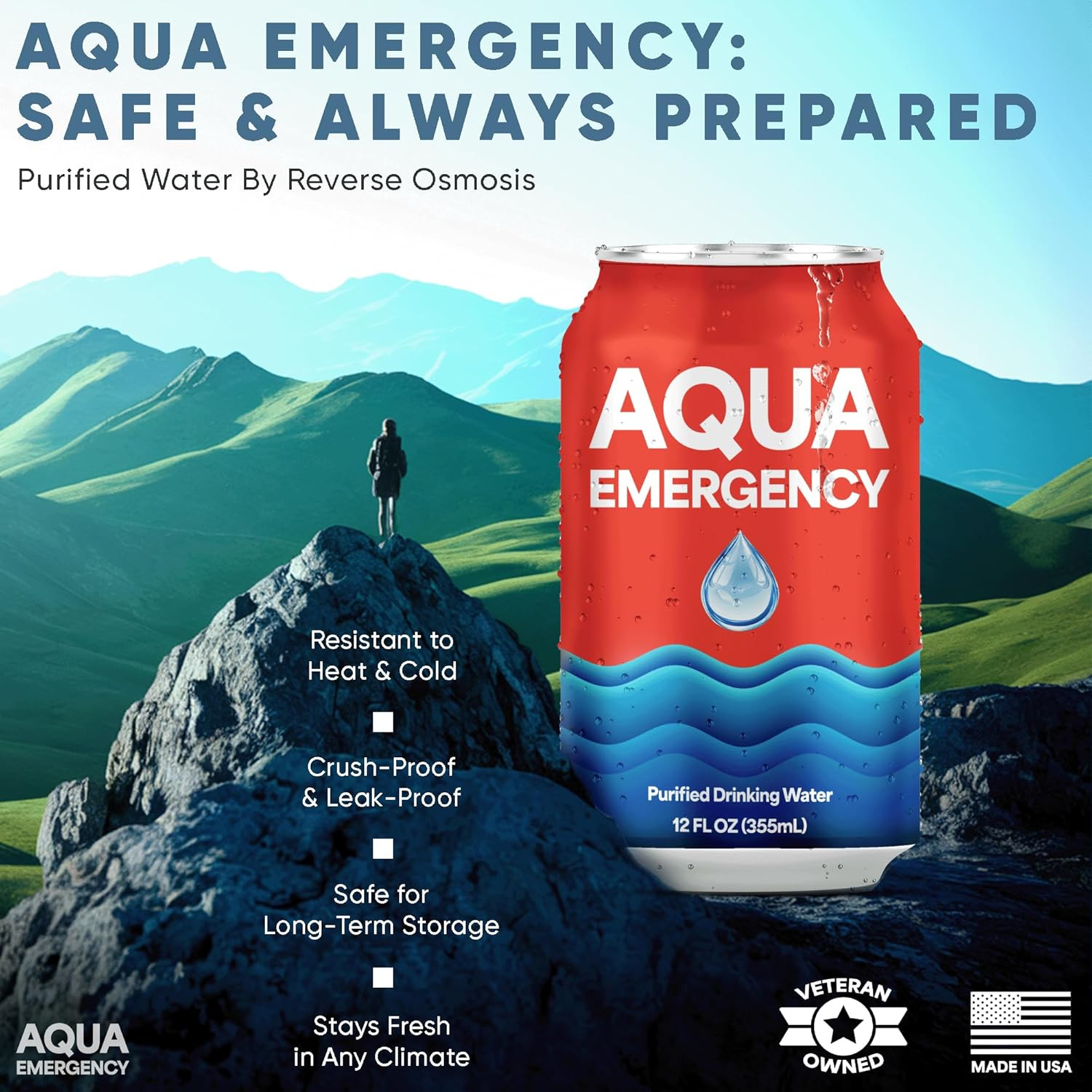 Canned Water – 24 Pack, 12 Fl Oz, 50-Year Shelf Life, Eco-Friendly, USA Made
