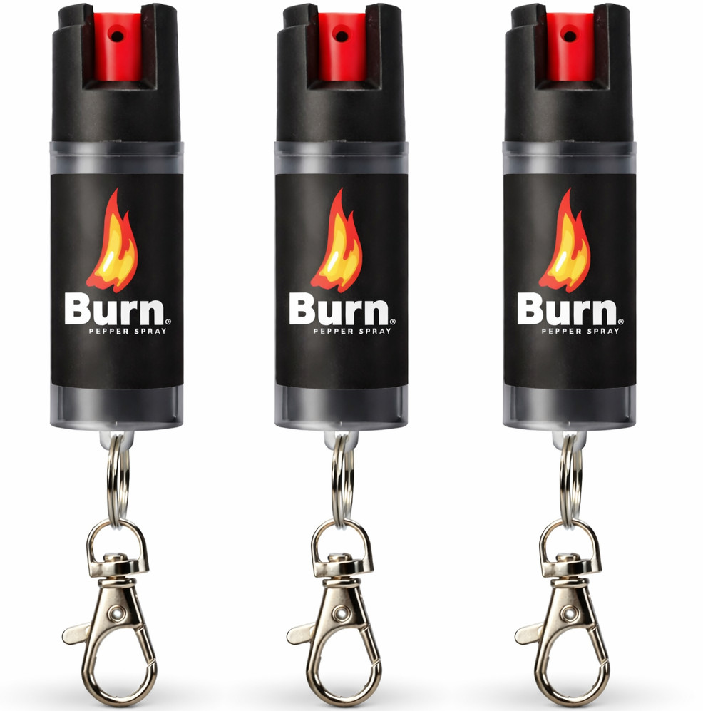 Burn Pepper Spray 3 Pack Police Grade – Maximum Strength Self Defense Keychain