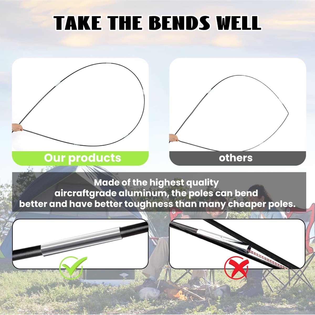 Vekclit 1PCS Tent Poles for Wakeman 2-Person Camping Tent, 169”, Black