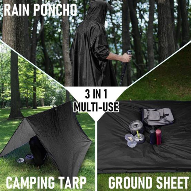 2Pcs Protable Waterproof RipStop Hooded Rain Outdoor Poncho Camping Hiking NEW