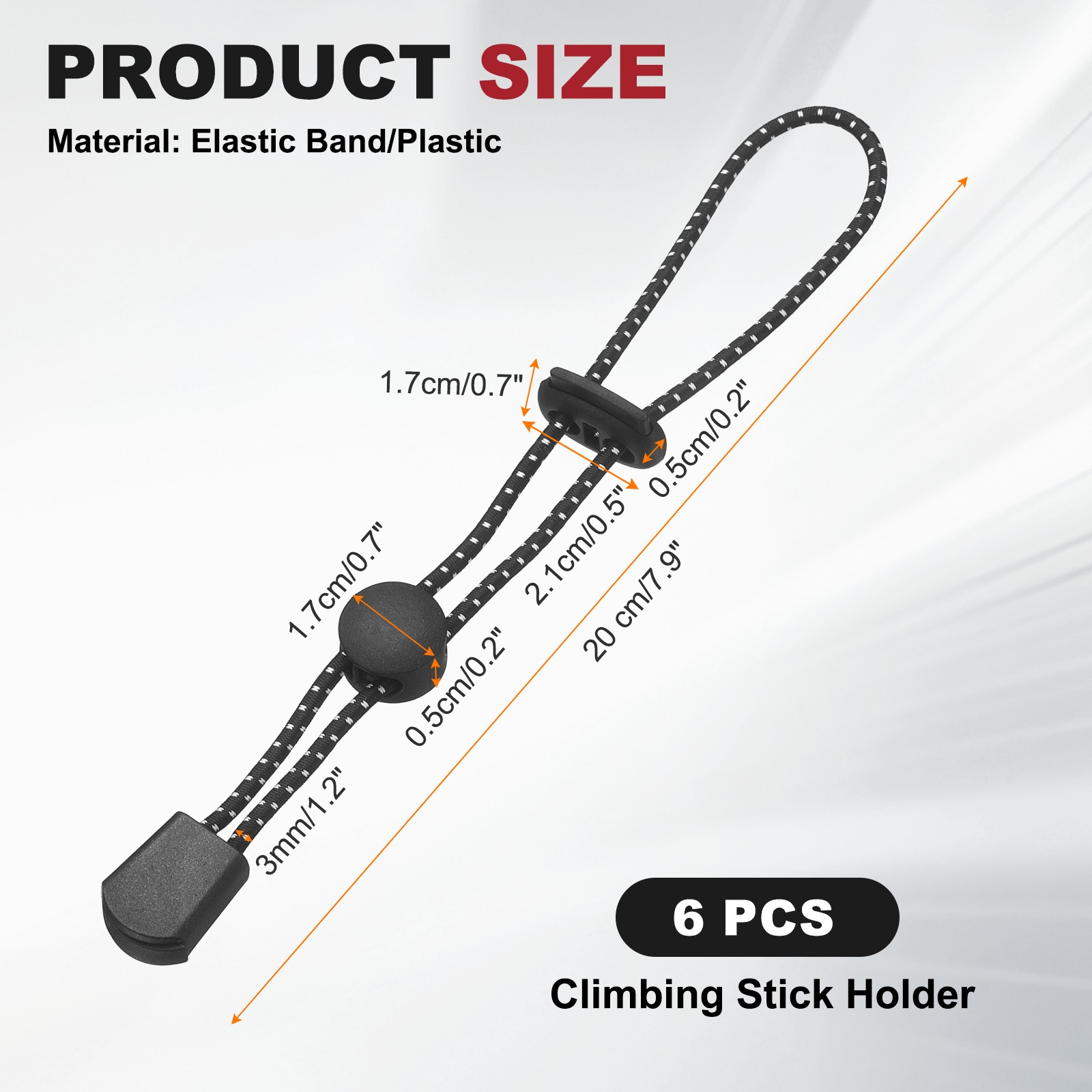 Climbing Stick Holder, Backpack Hiking Pole Ropes 8 Inch & 6 Pcs & Black/White