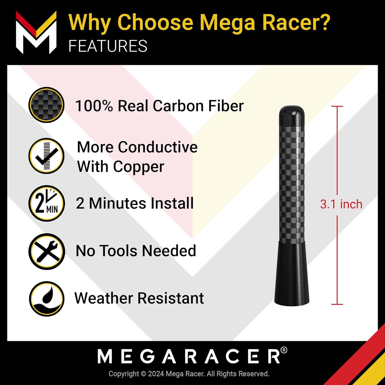 Black Carbon Fiber Antenna for Truck, Car, SUV – 3 Inch Universal Fi
