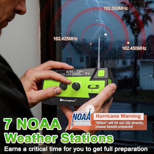 Emergency Crank Weather Radio, 14800mWh Solar Hand Crank Portable 090P-Green