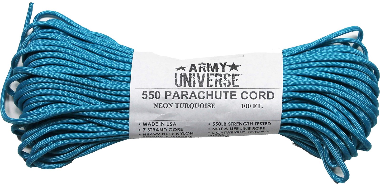 Army Universe Neon Turquoise Nylon Paracord 550 lbs 100 Feet,
