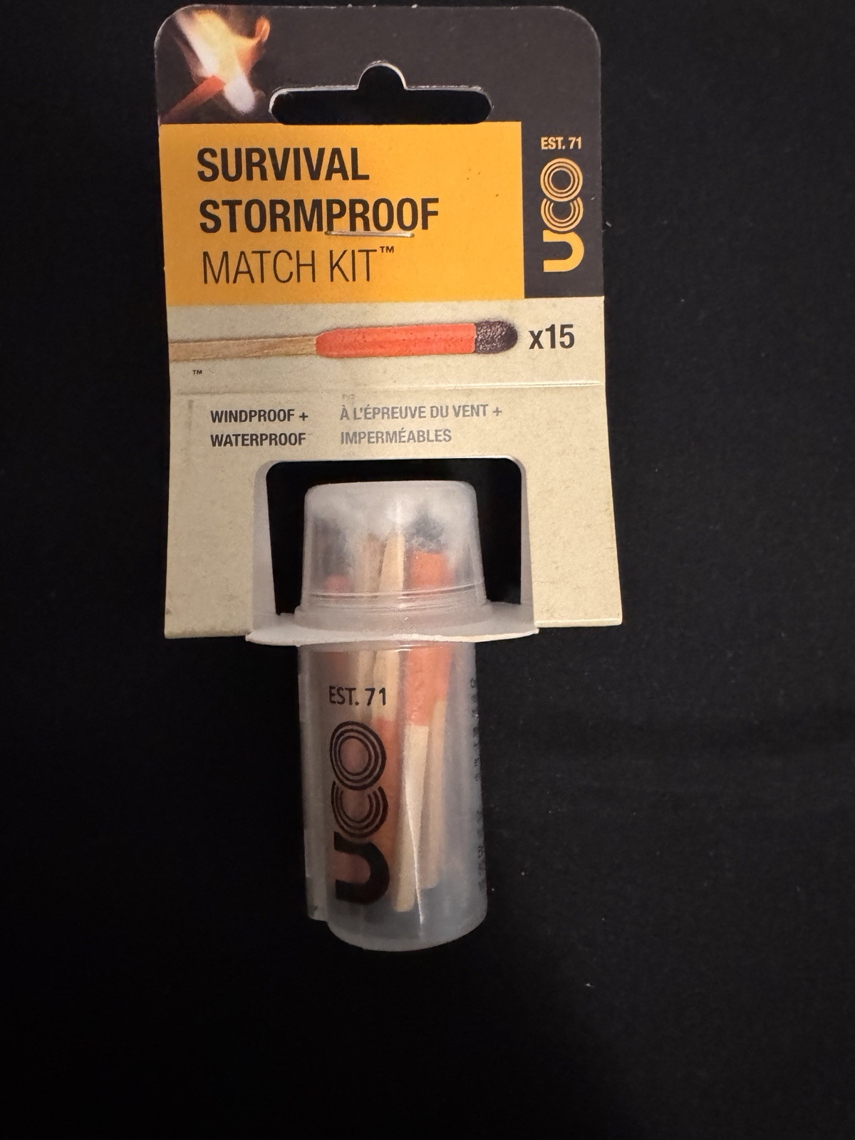 UCO Survival Stormproof Match Clear Matchbox Waterproof Matches 15 ct&2 strikers
