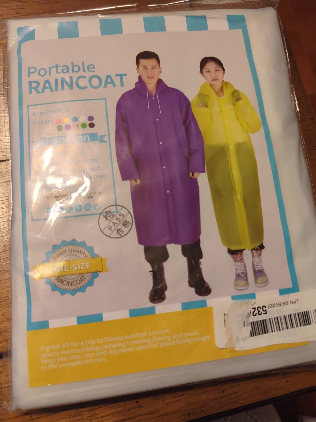 Rain Coat Hooded Drawstring OSFM Adult Whits NEW