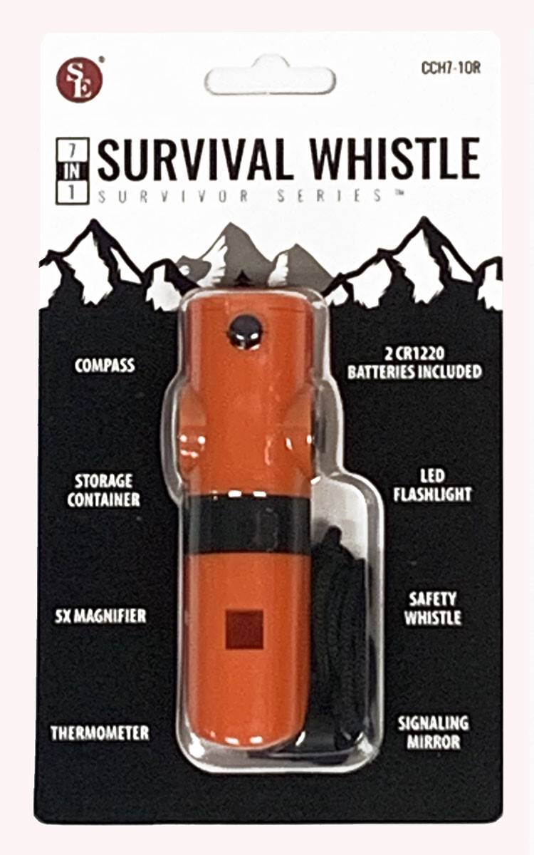 7-In-1 Emergency Survival Whistle Compass Thermometer LED Flashlight Magnifier