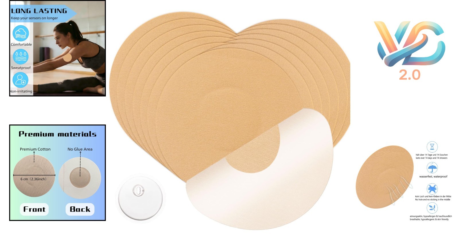 20 Pack Libre 3 Waterproof Breathable Sensor Patches No Glue Center