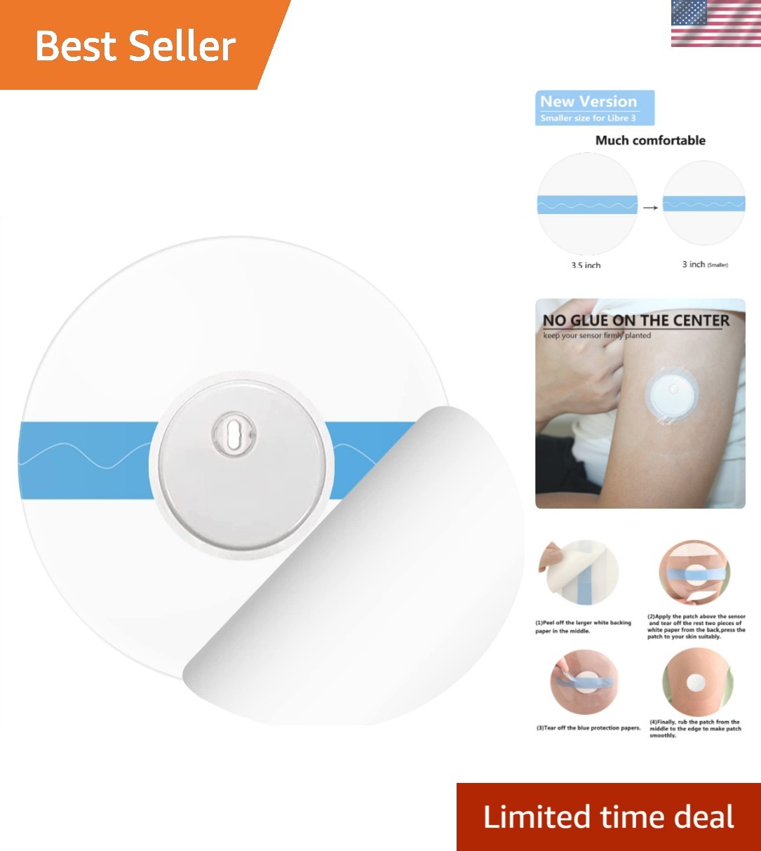 Protective Adhesive Patches for Libre 3 – 50 Pack, No Hole, Long Lasting 14 Days