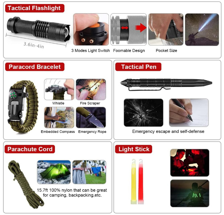Emergency Survival Kit Bag First Aid Bug out Tactical Prepper Kit 222 Pcs Bag