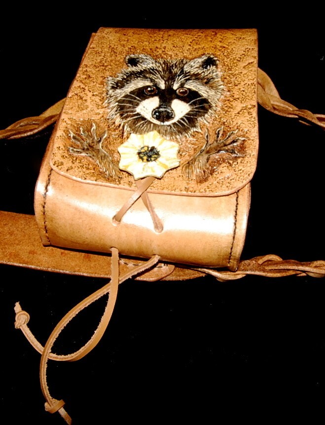 Raccoon Foraging Leather Bushcraft Bag with Mystery Braid