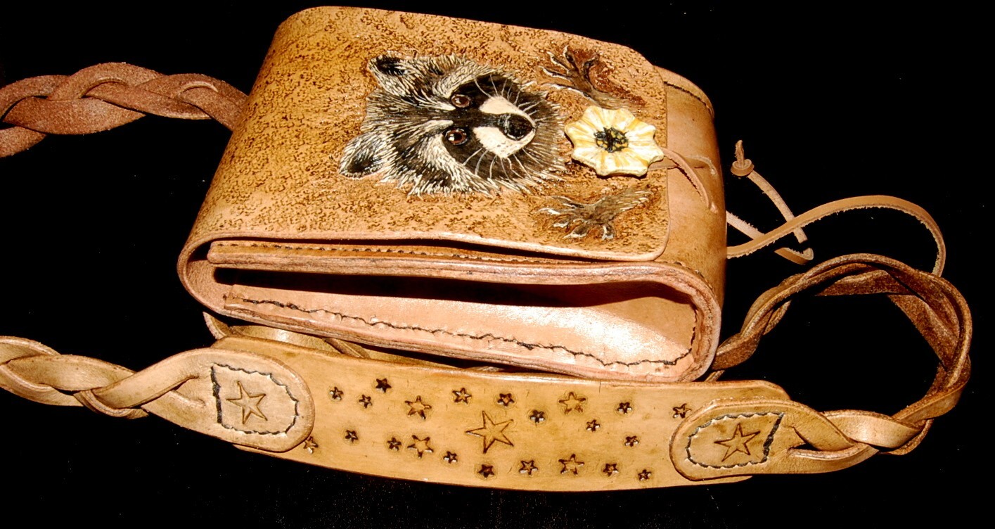 Raccoon Foraging Leather Bushcraft Bag with Mystery Braid