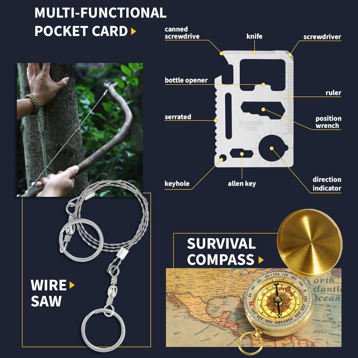 Gifts for Men Dad Husband Boyfriend Him, Survival Kits, 14 in 1 Survival Gear Ca
