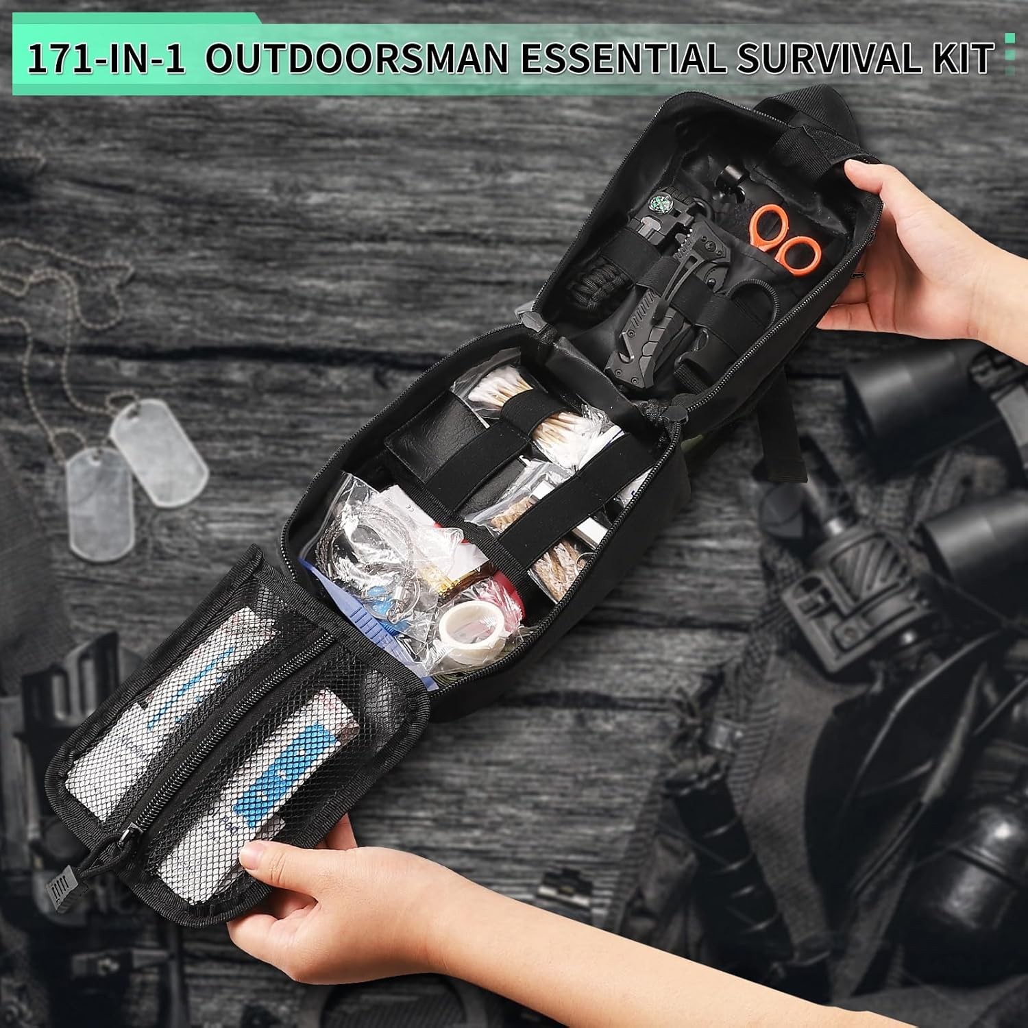 171PCS Survival First Aid Kit with Survival Gear, First Aid Supplies, Emergency