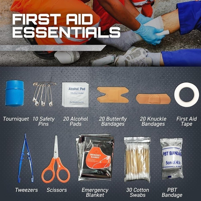 175Pcs Emergency Survival Kit First Aid Tools Multi-Tool Fishing Gear MOLLE Bag