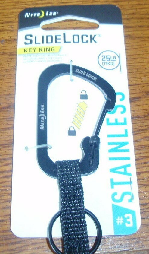 2-Nite Ize SlideLock Key Rings #3 Black Stainless Steel Locking Carabiner