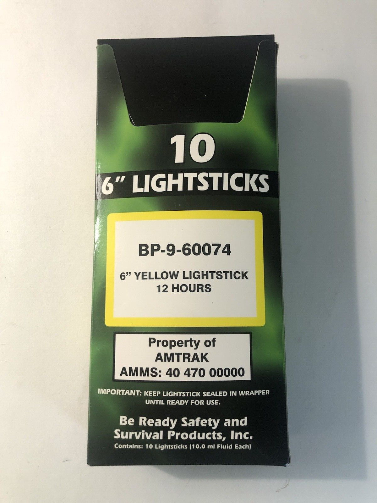6″ Yellow Lightsticks (Pack of 10), BP-9-60074, 12 hours, Be Ready!