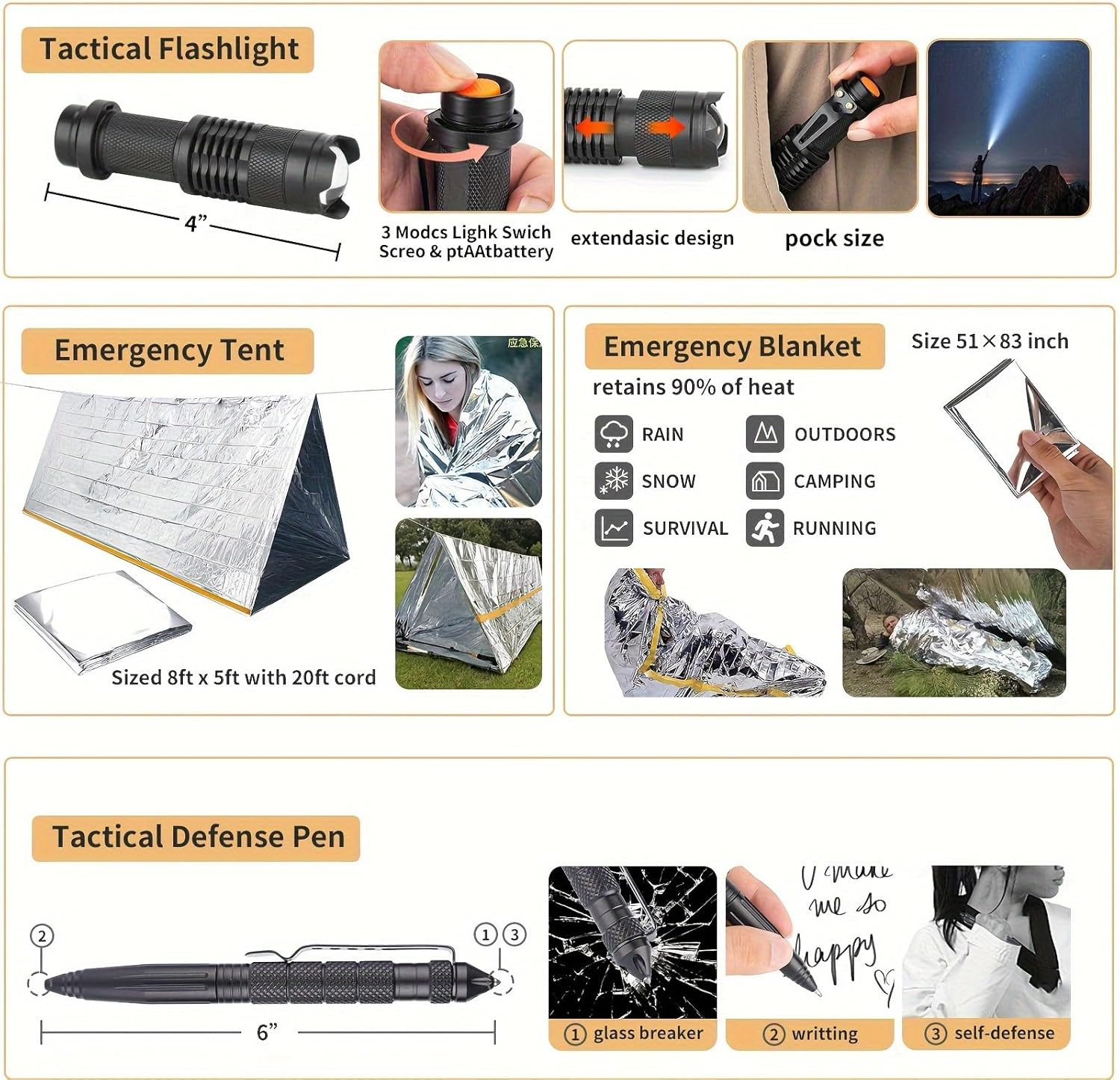 252-Piece Survival Gear Kit with Molle Bag and Emergency Tent for Outdoor Use