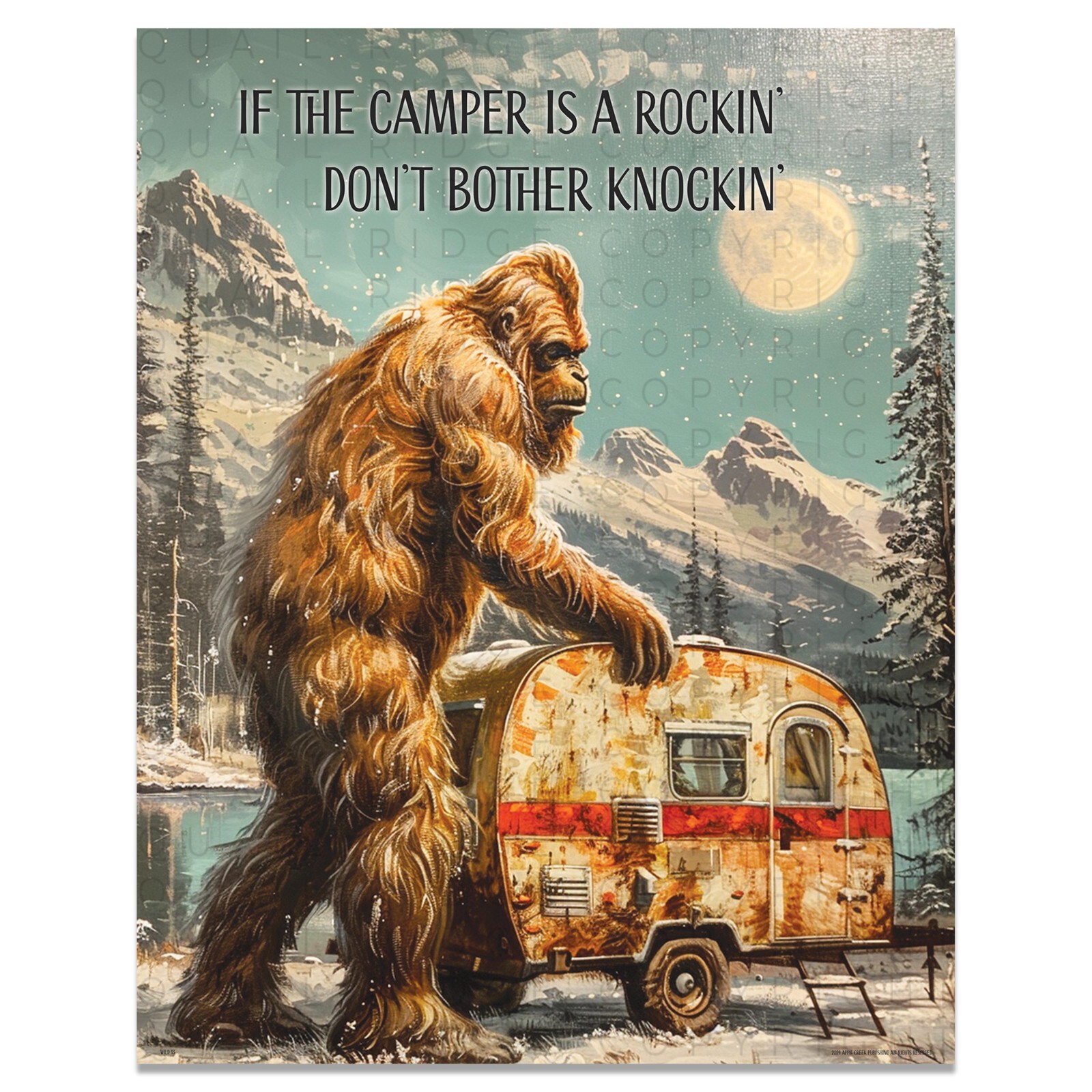 Vintage Sasquatch Bigfoot Art Print RV Camping Artwork Camper Wall Decor Gift