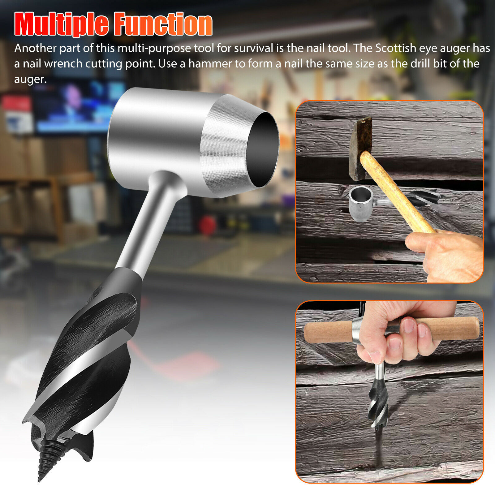 2*Survival Settlers Tool Bushcraft Hand Auger Wrench Scotch Eye Auger Hole Maker