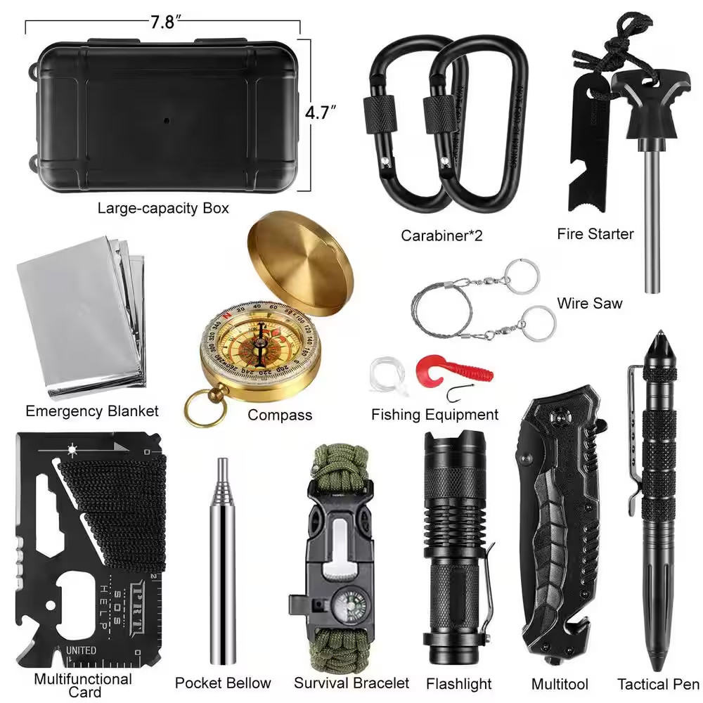 14 In. 1 Outdoor Emergency Survival Kit for Camping, Hunting, Hiking Survival Ge
