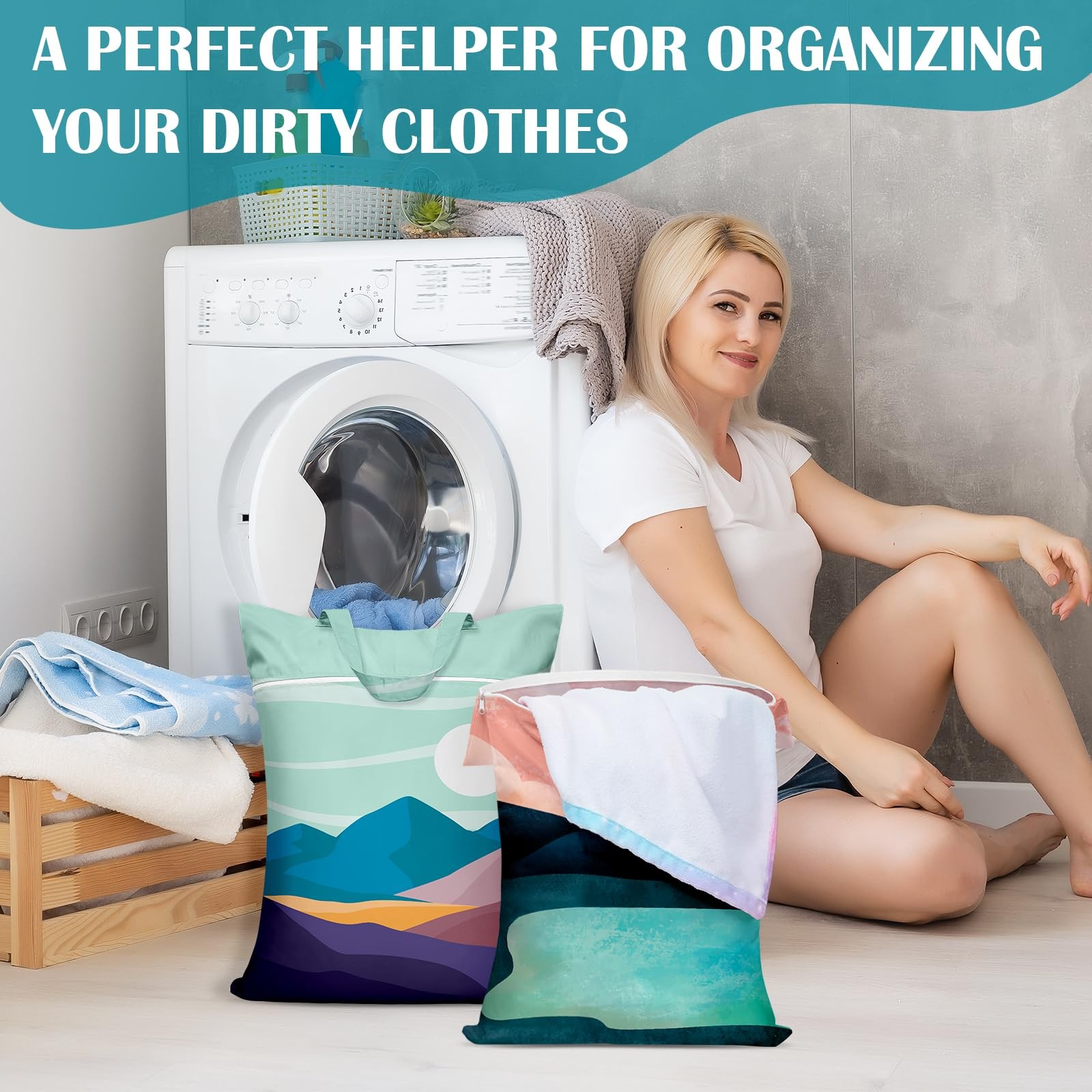 2 Pcs Large Travel Laundry Bags – Waterproof with Handle, Large, Landscape