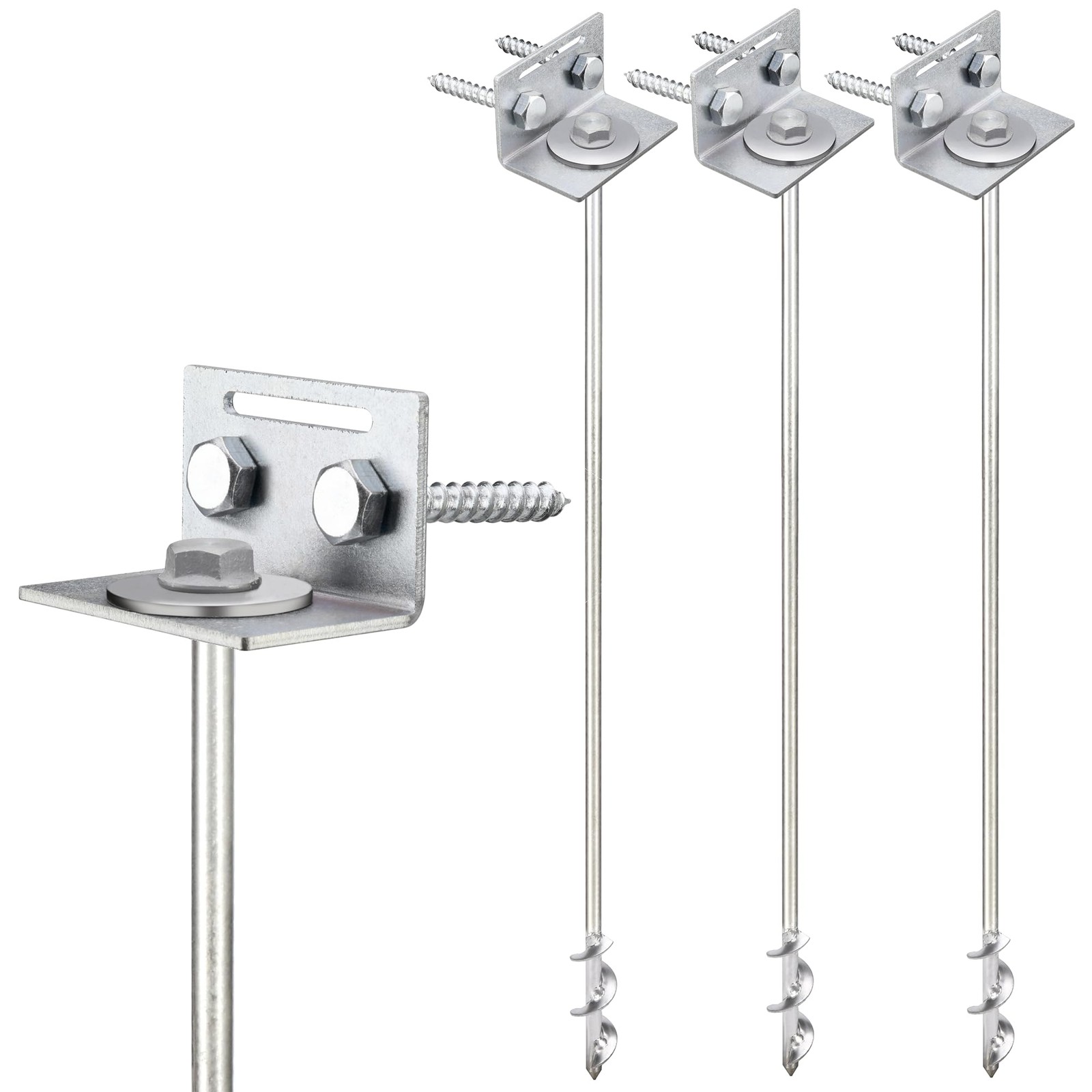 Ground Anchors Screw in – 24″ Set of 4 with Brackets and Drill Bit – Silver