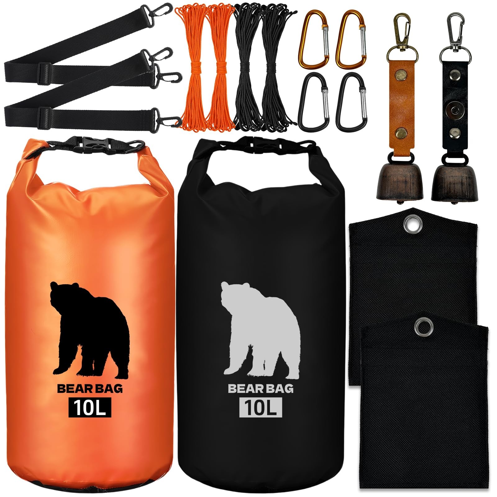 2 Pcs 10L waterproof bear bags with 4 nylon ropes, 4 clips & 2 rock pockets &…
