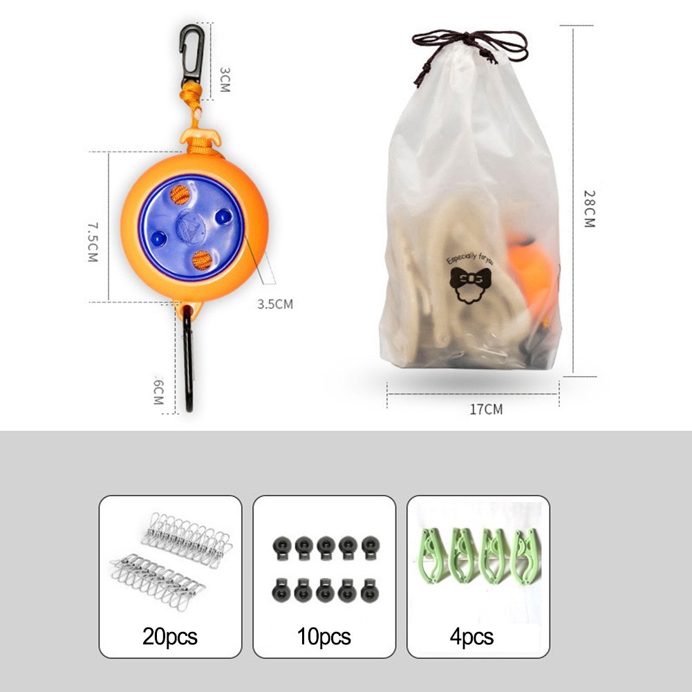 10 Meter Retractable Clothesline Set with Secure Clip System for Travel