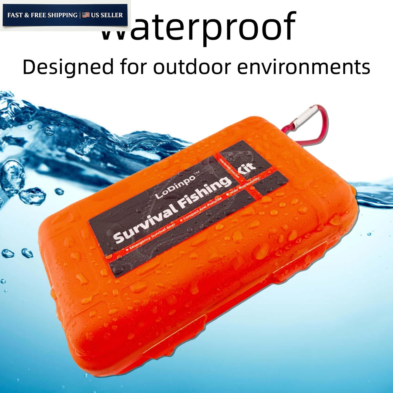 LoDinpo Pocket Survival Fishing Kit,Emergency Tackle Small, Wildfire Orange
