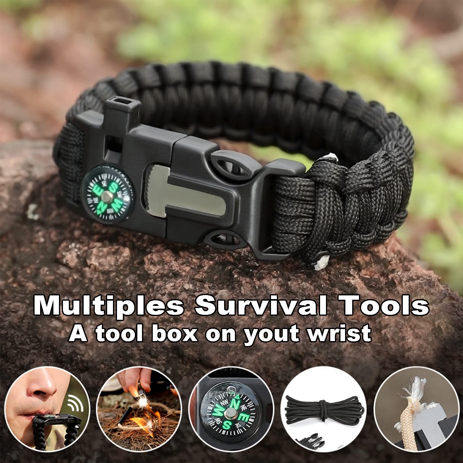 Paracord Bracelets,Survival Bracelets for Men Paracord Tactical 5-in-1 Campin…