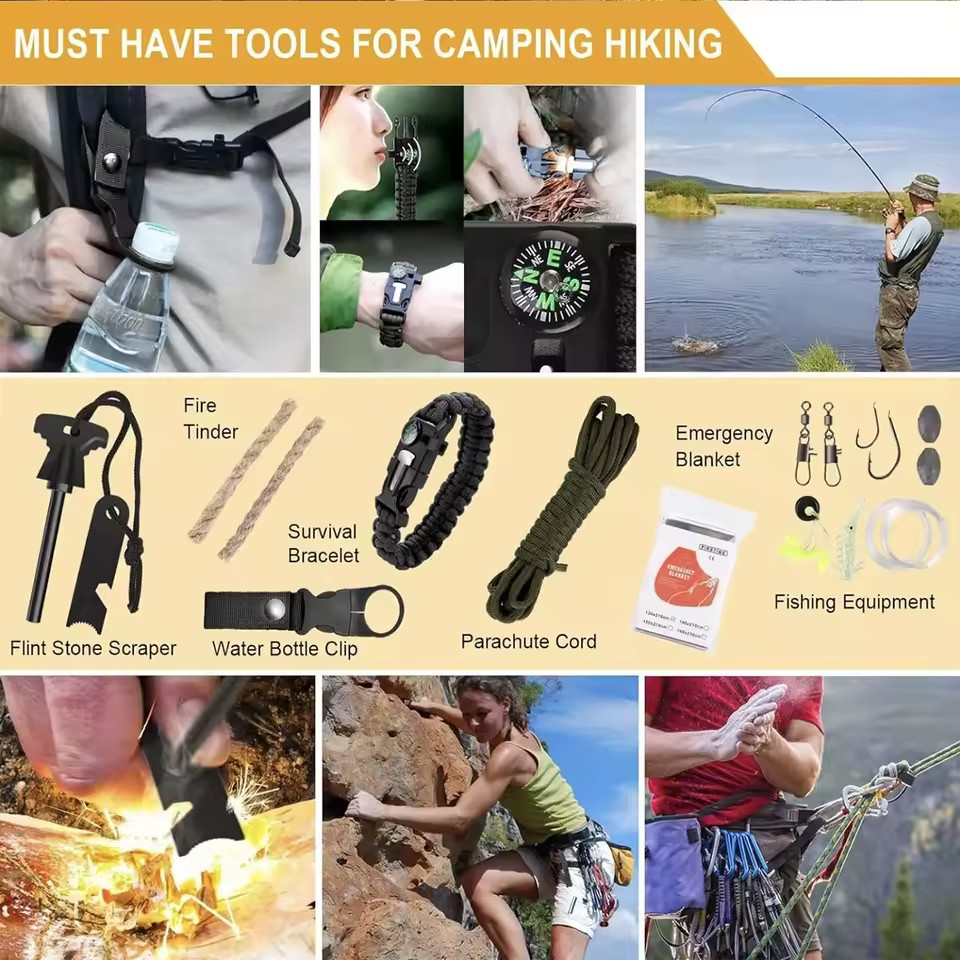Camping Survival Kit – Outdoor Emergency Tool Set, First Aid & Self-Defense