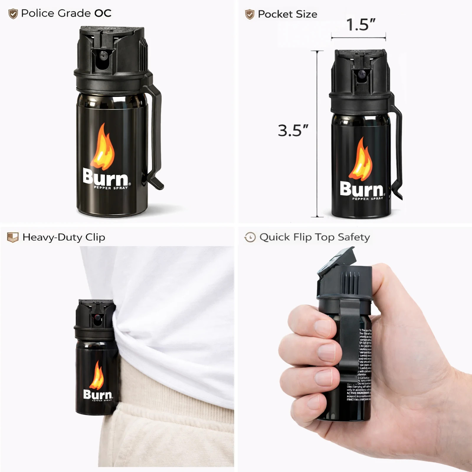2 Pack Burn Pepper Spray for Self Defense Max Strength Security – 1.35 fl oz