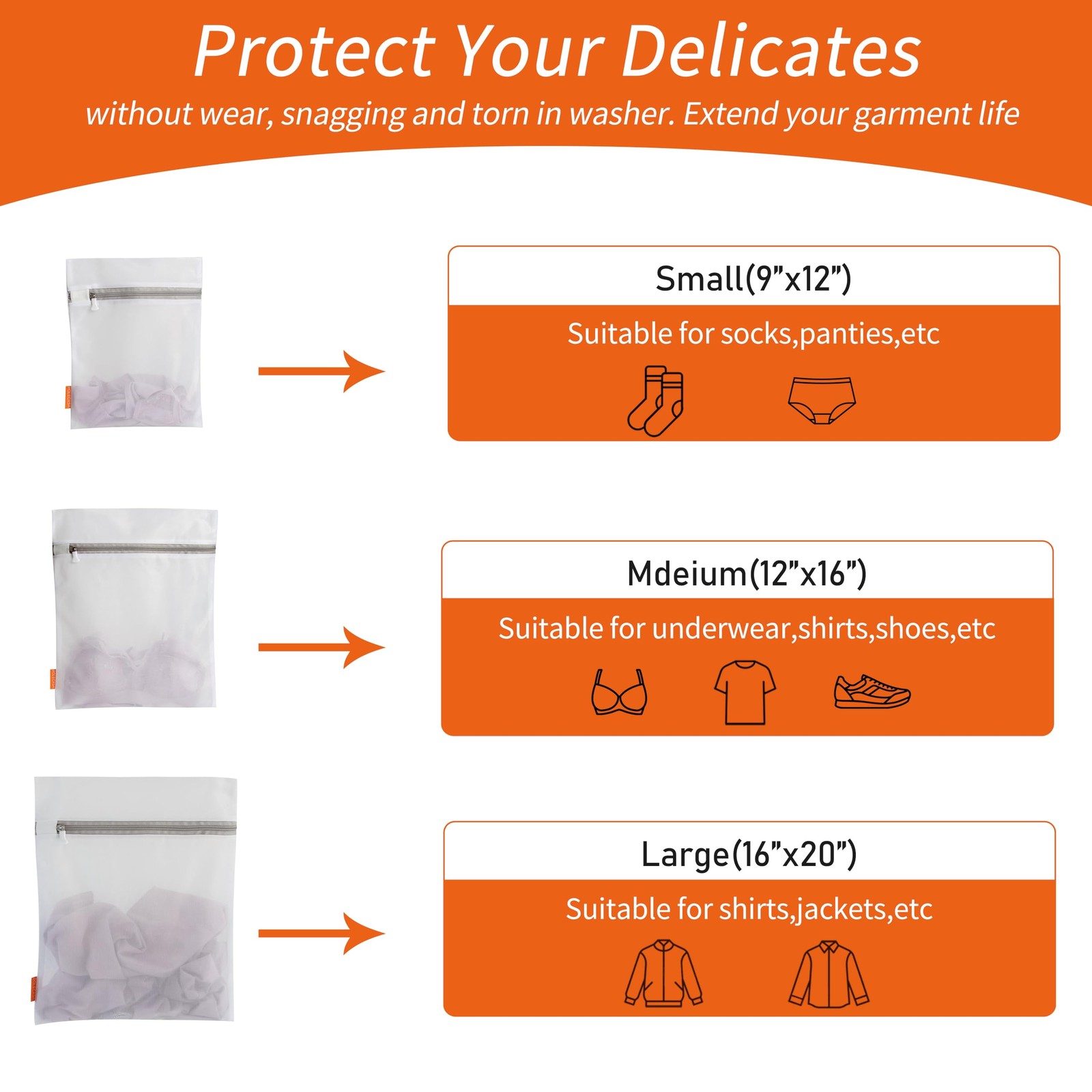 Polecasa 3Pcs Mesh Laundry Bags with 1 Large, 1 Medium, 1 Small, Fine