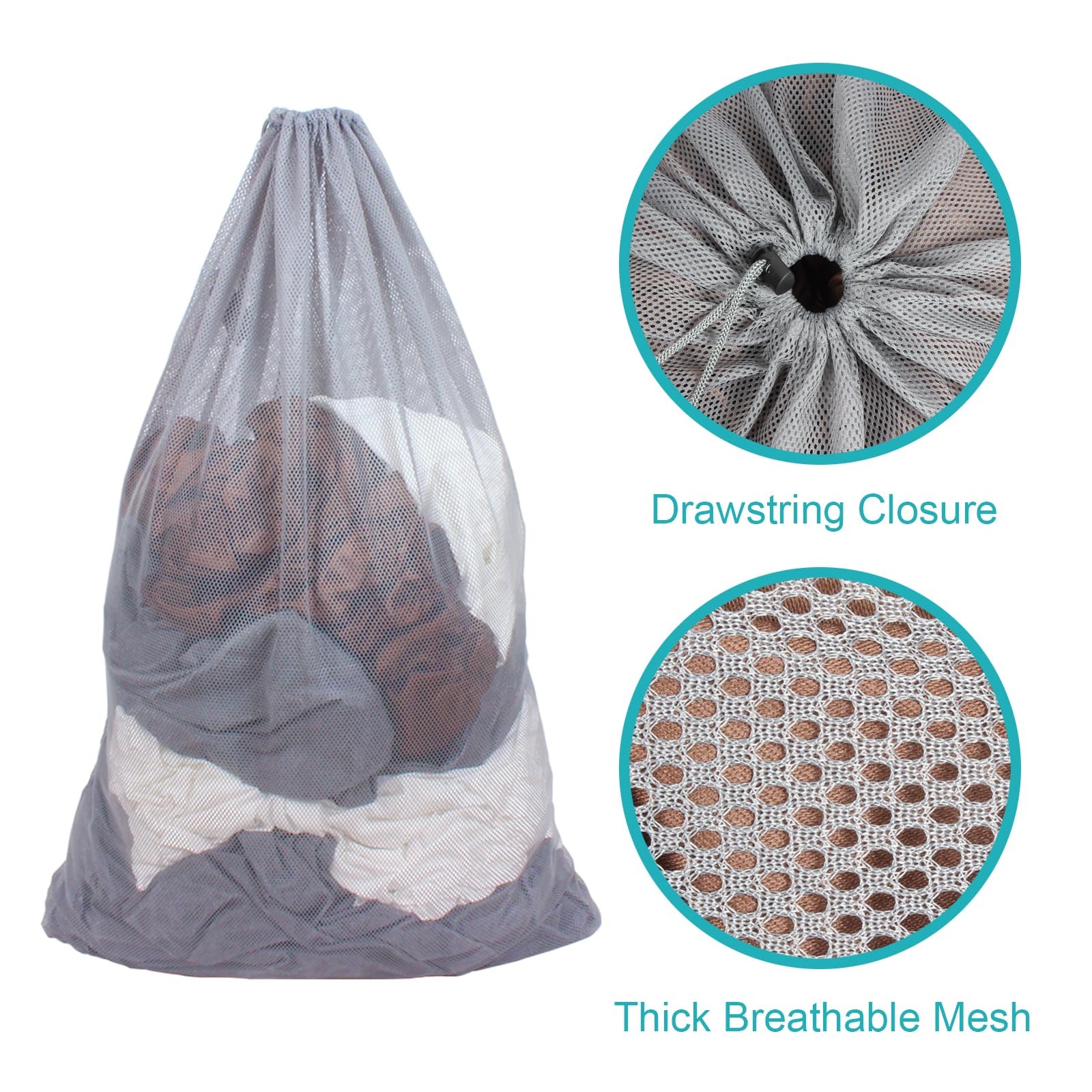 DuomiW 2 Pack Mesh Laundry Bags, 24 x 36 Inches Heavy 24 x 36 Inches, Grey