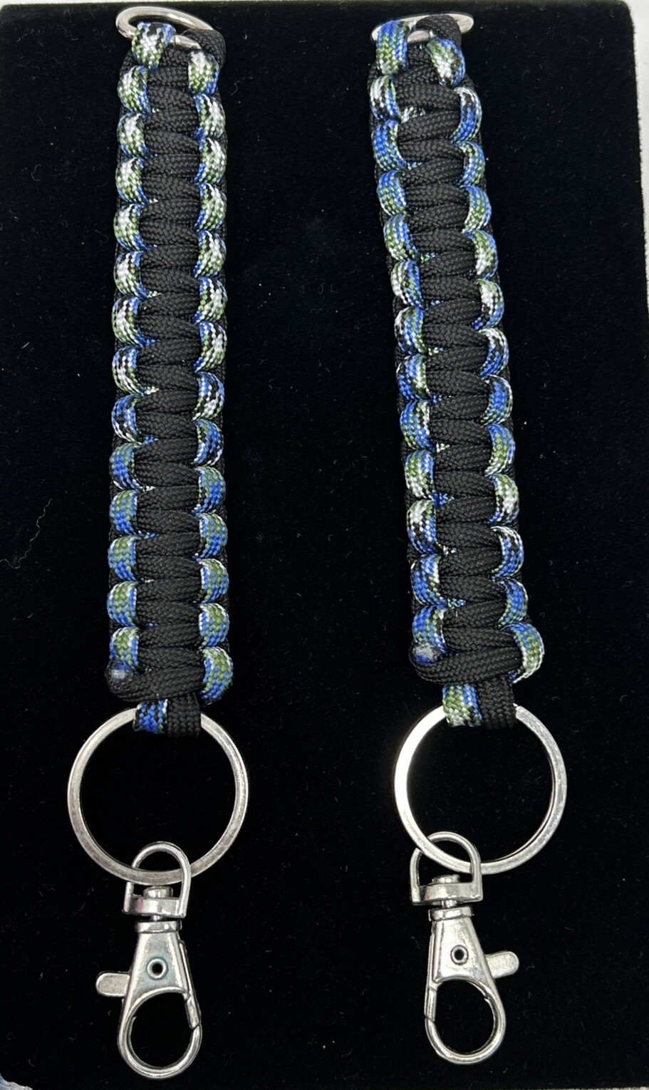2Pcs Paracord Keychains Braided Paracord Lanyard Keychain Clip Blue Tint & Black