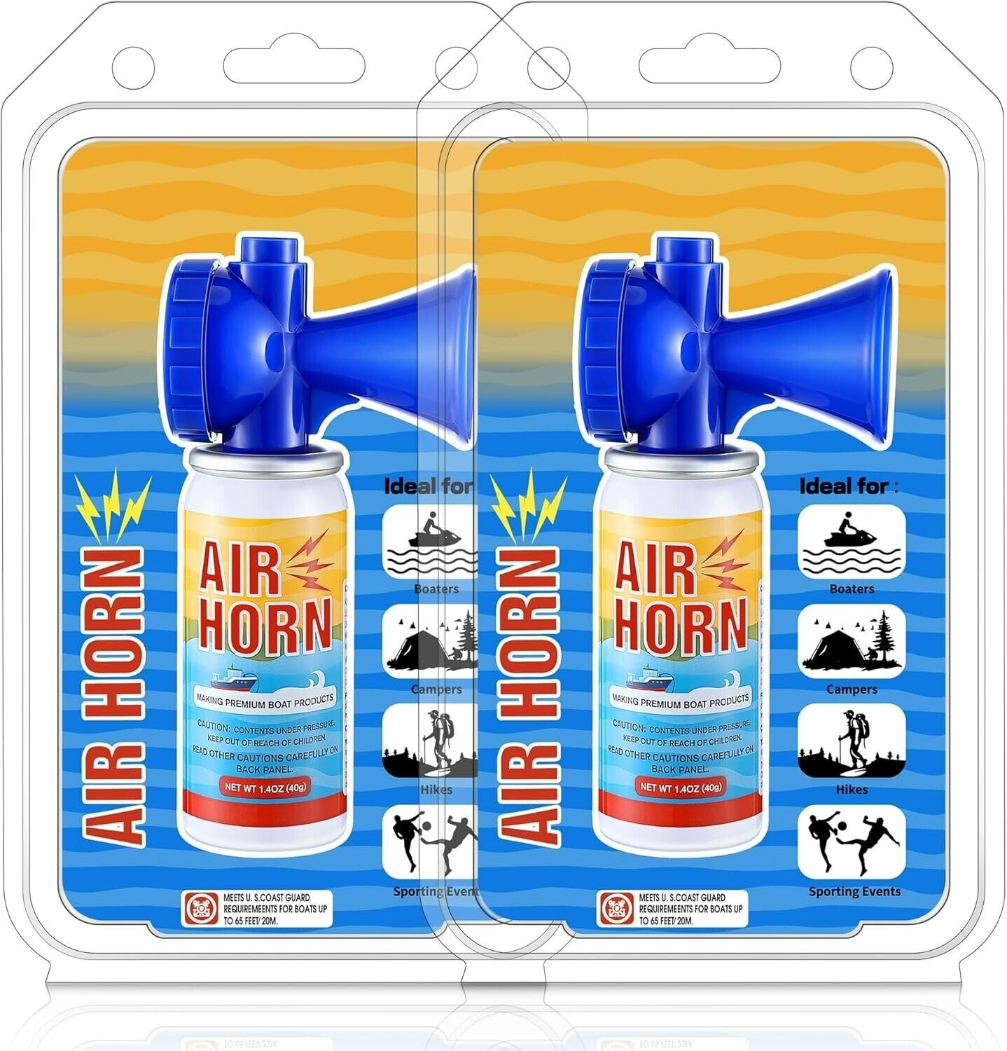 2-Pack Air Horn, 122db Air Horns Can, Heard up to 1/2 Mile Away, 1.4OZ SM100