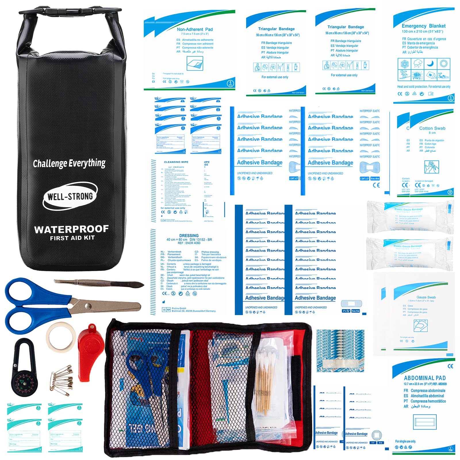Boat First Aid Kit Waterproof, WELL-STRONG Marine Emergency Ws011-black