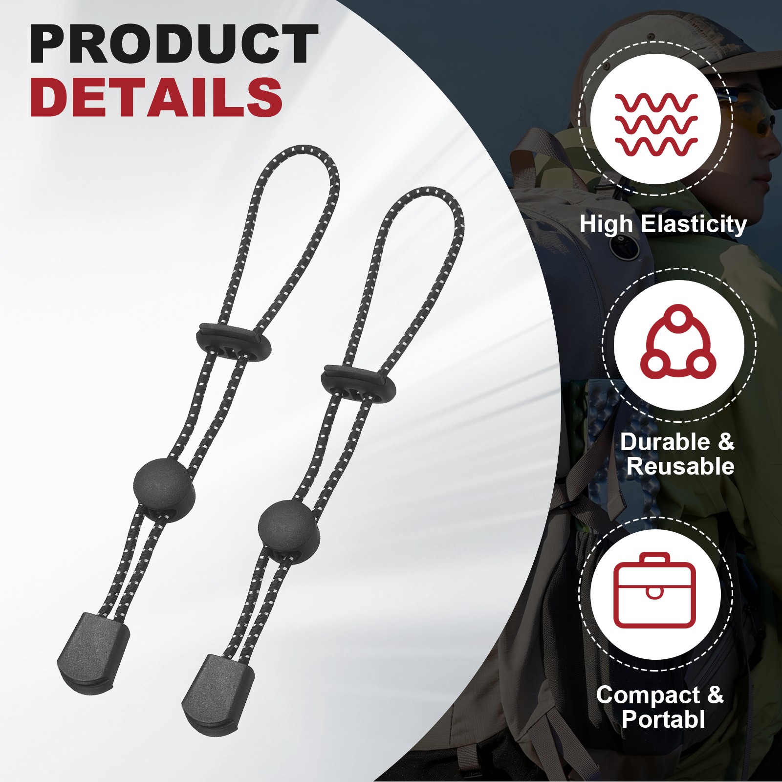 Climbing Stick Holder, Backpack Hiking Pole Ropes 8 Inch & 2 Pcs & Black/White