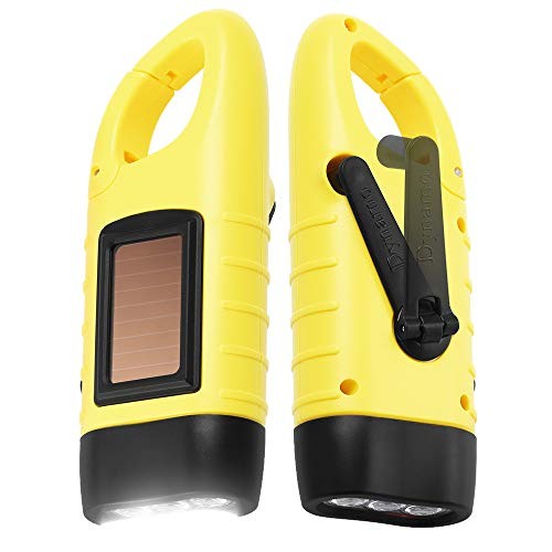 2-Pack Hand Crank Solar Powered Emergency LED Flashlight, Survival Yellow
