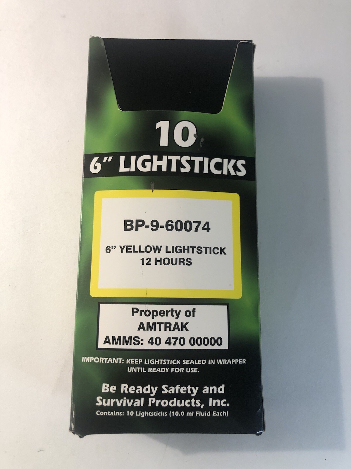 6″ Yellow Lightsticks (Pack of 10), BP-9-60074, 12 hours, Be Ready!
