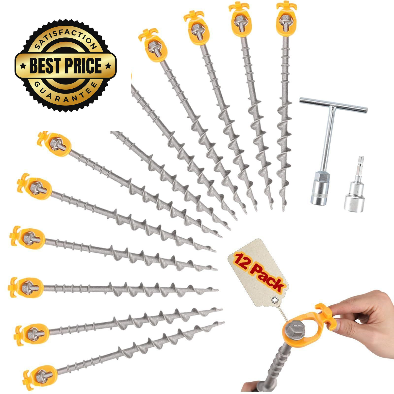 Keltrion 12 PCS Screw in Tent Stakes for Women Men – Ground Anchors silvery