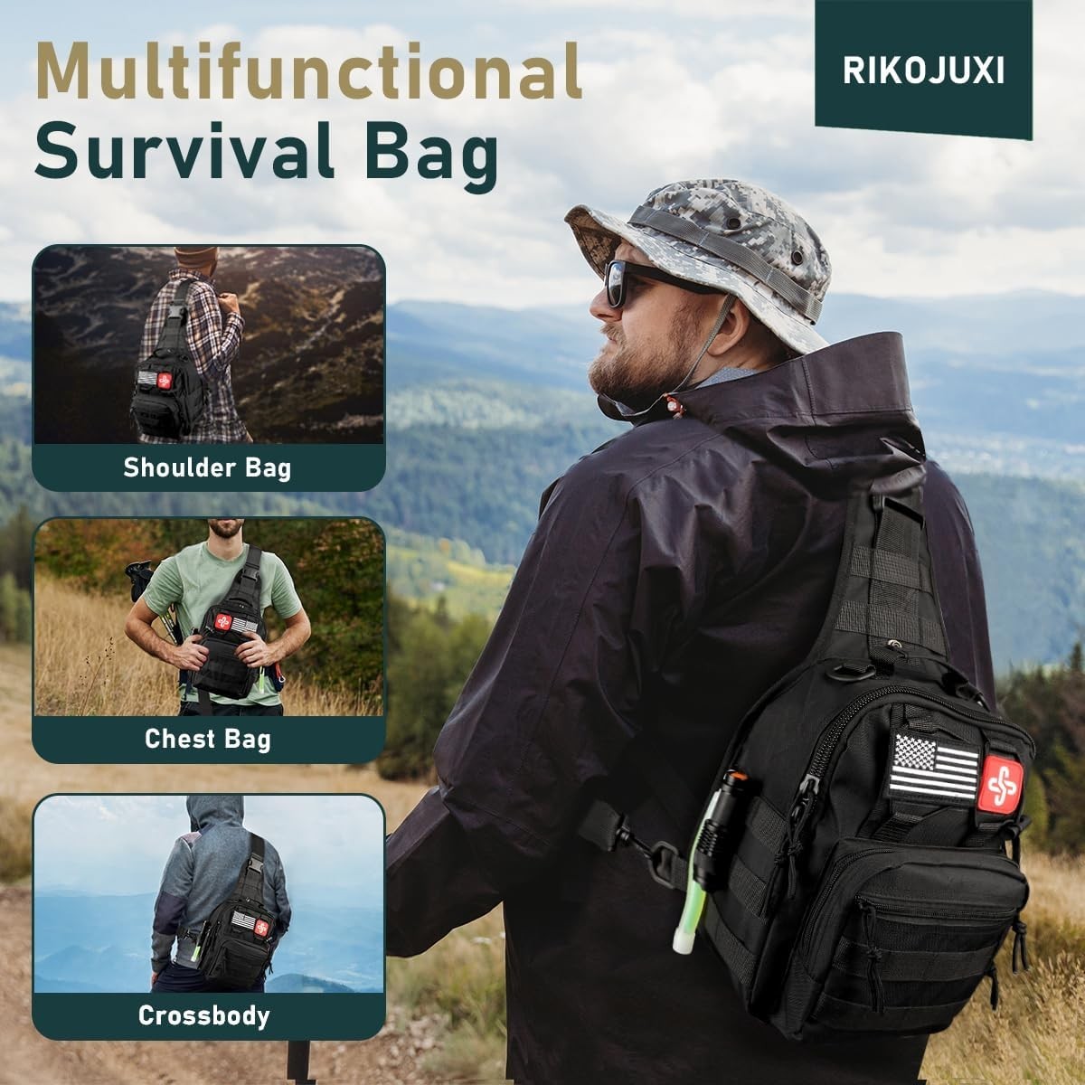 Survival Kit 262Pcs Emergency Gear First Aid Supplies with Pouch and Crossbody