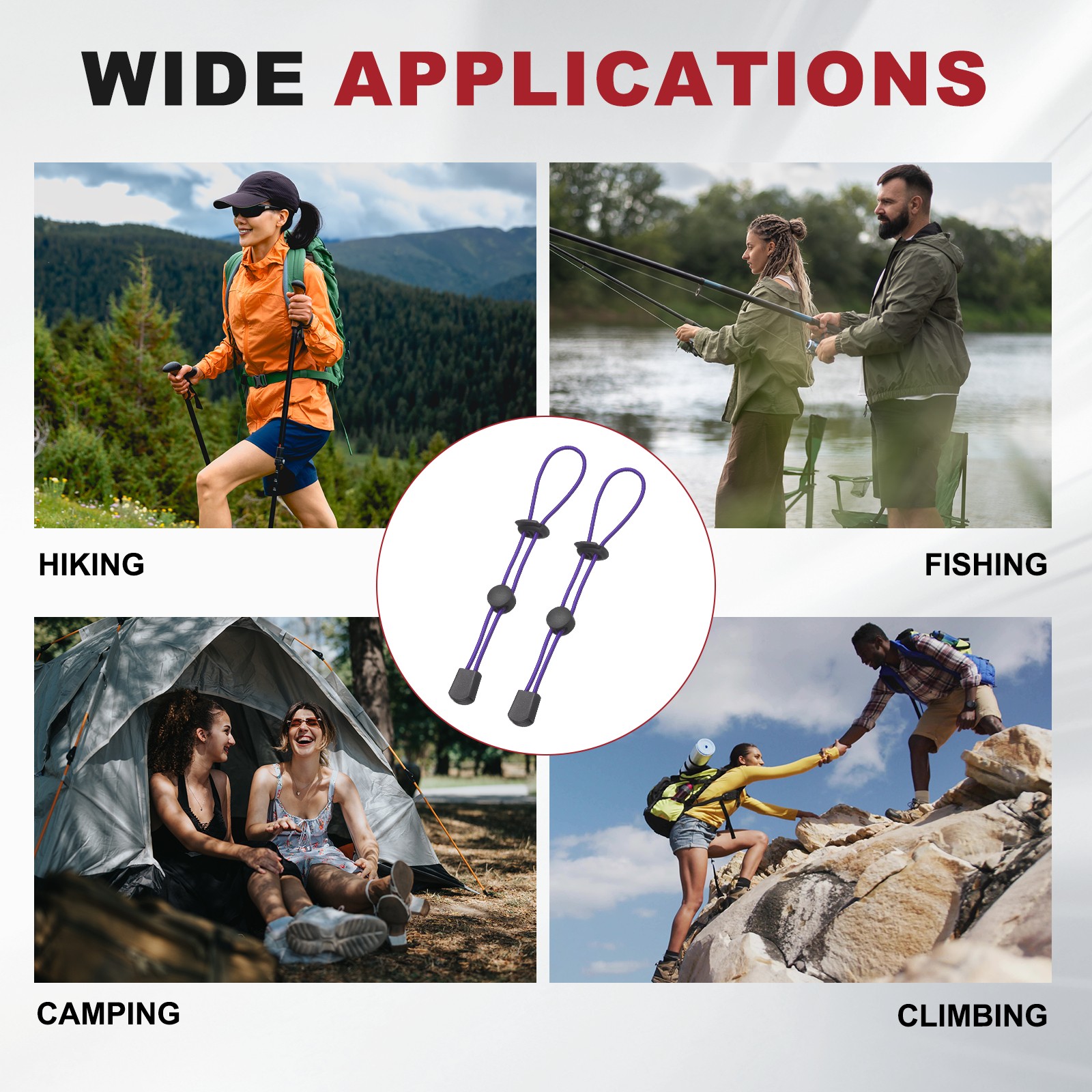Climbing Stick Holder, Backpack Hiking Pole Ropes 8 Inch & 6 Pcs & Purple